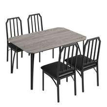 Juego de comedor de 5 piezas: tablero de roble con estructura de metal negro y 4 sillas tapizadas. Muebles de cocina modernos para 4 personas. Juego de comedor para el hogar que ahorra espacio. - Gris - Ver 4