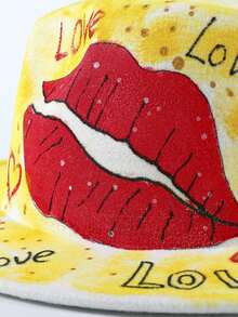 LEAJOURNO. 1pc Unisex Hand-Painted Felt-Like Fashionable Y2K Style Panama Hat, Outdoor Cap - Red - View 6