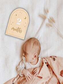 木质星空主题可替换里程碑卡片套装 - 我的第一个年头里程碑标记，宝宝每月星星里程碑标记，波西米亚风每月里程碑拍照道具，男女宝宝通用，星月装饰 - 木質色 - 查看 7