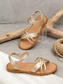 Children's Gold Criss-Cross Roman Sandals, Suitable For Summer And Holiday Activities - Champagne - View 9