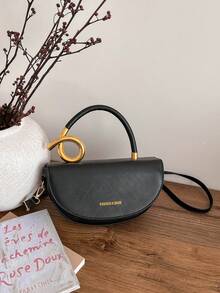 Women's Retro Fashion Simple Casual Flap Closure Structured Box Bag With Metal Hardware Design, Handheld Or Shoulder Strap, Suitable For Outing And Commuting - Black - View 8