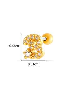 Toppiercing 1件铜锆石26个英文字母耳钉，不锈钢杆耳骨穿孔耳环