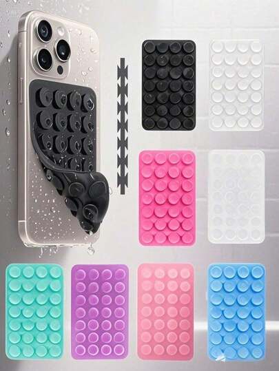 1pc 28-Suction Cup Reusable Double-Sided Phone Holder, Suitable For Makeup, Fitness, Shower, Car, Kitchen, No Adhesive Needed, Fits All Smartphones, Perfect Gift For Birthday, Family And Friends