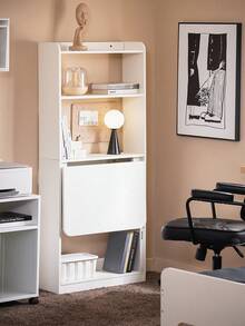 SoBuy Home Office Desk With 5 Compartments, Foldable, Computer Desk Workstation, White, 64 Cm W X 58 Cm D X 145 Cm H - White, 64x58x145cm - View 3