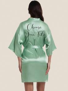 1pc Customized Bridesmaid, Sister, Mother Party Robe, Short Bathrobe With Embossed Titles - Green - View 1