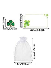30pcs St. Patrick's Day Clover Badge Card Gift Set, Irish Holiday Good Luck Gifts, Includes 10 Clover Badges, 10 Greeting Cards And 10 Organza Bags. These Lucky Clover Pins Are Made Of Metal With Baked Enamel Finish, Perfect As Small Gifts For St. Patrick's Day Parties, Themed Parties, Birthday Parties And Team Appreciation Events. - Multicolor - View 4