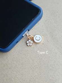 1pc Letter A/M & Flower Charm Phone Dust Plug For Type-C Interface Birthday Festival Gift - Multicolor - View 32