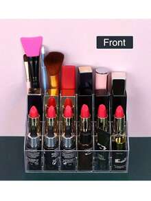 1pc Transparent Lipstick Storage Box, Plastic 24-Slot Lipstick Holder, Cosmetic Organizer Display Case, Acrylic Desktop Display Stand, Suitable For Home, Room And Dorm - Multicolor - View 6