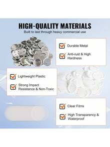 500 Sets 2.25 Inch 58mm Pin Back Button Parts For Button Maker Machine, DIY Round Button Badge Parts, Set Includes Metal Top, Plastic/Metal Button, Clear Film, And Blank Paper For Gifts Presents - White - View 3