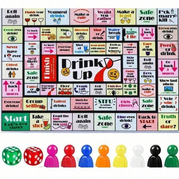 Adult Drinking Board Game, Party Drinking Board Game, Fun Interactive Drinking Party Game, Suitable For Game Night, Birthday, Family Gathering Or Any Occasion, 21+ Years Old, 2-8 Players