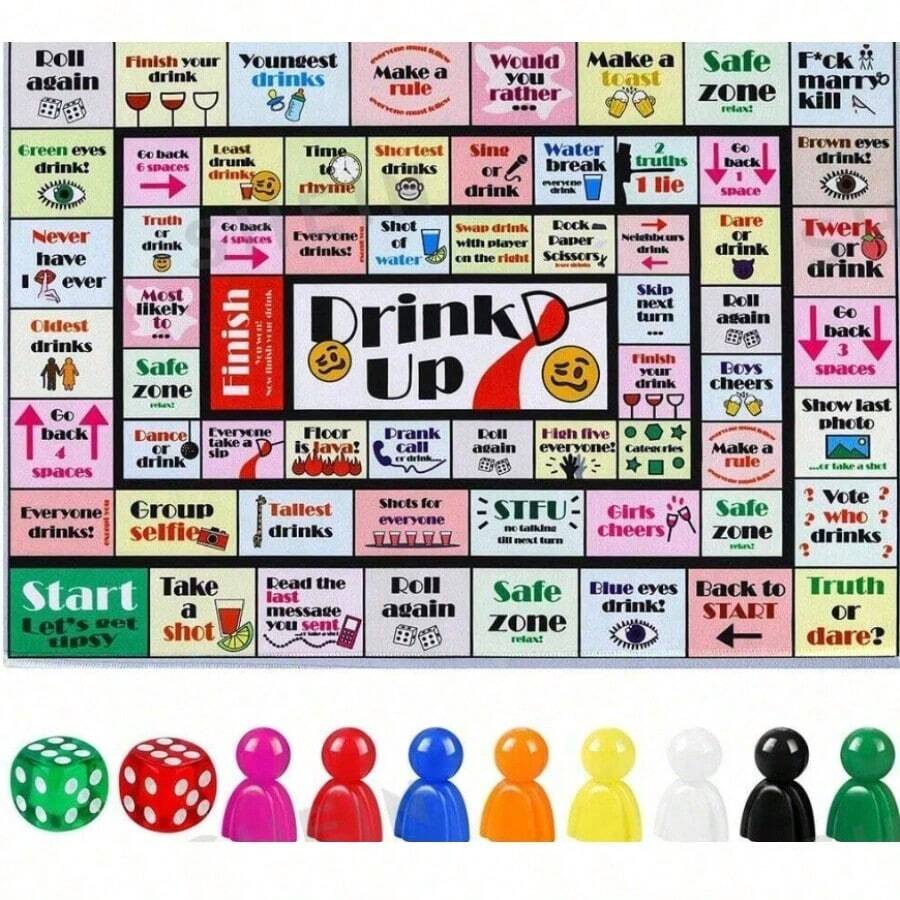 Adult Drinking Board Game, Party Drinking Board Game, Fun Interactive Drinking Party Game, Suitable For Game Night, Birthday, Family Gathering Or Any Occasion, 21+ Years Old, 2-8 Players - Multicolor - View 1