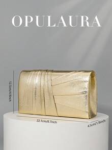OpulAura 奢华晚宴手拿包，正式场合包 - 奢华、优雅、精致的PU荷叶边女士方形手提包，专为女士设计，适合女性、派对女孩、新娘，是聚会、婚礼、舞会、盛大宴会等场合的完美之选。也是送给女性的理想礼物——母亲、老师、朋友、伴娘等。 - 金色 - 查看 5