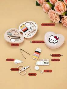 Sanrio Kit de costura de Hello Kitty, caja de almacenamiento en forma de corazón mini, juego de agujas de coser y hilo - Multicolor - Ver 4