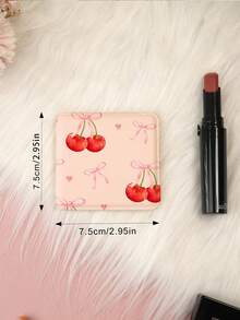 1pc Y2K Aesthetic Vanity Mirror, Foldable Lightweight Compact Handheld Mirror, PU Leather, Bowknot, Cherry Blossom, Lip Print, Heart, Letter Design, 180° Flip Cover, Multi-Functional - Multicolor - View 5