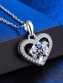 Elegant Heart Shape 1CT Moissanite S925 Necklace, Love Pendant Versatile For Wedding Dress & Everyday Outfits - White - View 3