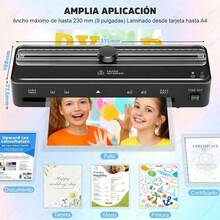 Laminadora caliente/fría A4, laminadora 6 en 1 con película de 300 mm y cortador, cortador de esquinas, perforadora, precalentamiento de 60 segundos, 320 mm/min, 55 dB, A4/A5/A6/A7/3R/2R, adecuada para uso doméstico o de oficina. - por defecto - Ver 9