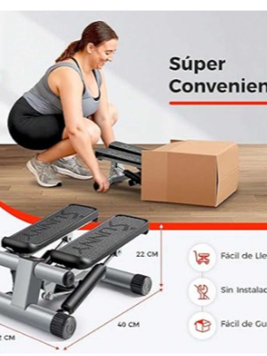 S unn y H eal th & F itn e ss Mini Stepper para Ejercicio en Casa, Máquina de Ejercicio de Escaladoras con Faja de Resistencia, Movimiento Twist Opcional y Conexión con la App SunnyFit Gratis - Gris - Ver 1