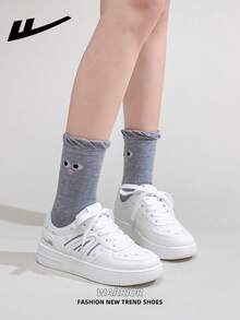 1双 WARRIOR 女士厚底系带软底休闲鞋，低帮户外平底鞋，圆头优雅软底徒步鞋，适合学生、毕业照、平底鞋、低帮皮面运动滑板鞋 - 白/灰 - 查看 7