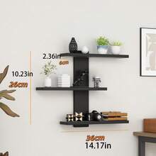 Multi-Layer Wall-Mounted Storage Rack, Made Of Fiberboard, Multi-Functional Display Shelf, Suitable For Office And Home Decor, Ideal For Displaying Figurines And Ornaments, Both Stylish And Practical. - Black - View 10