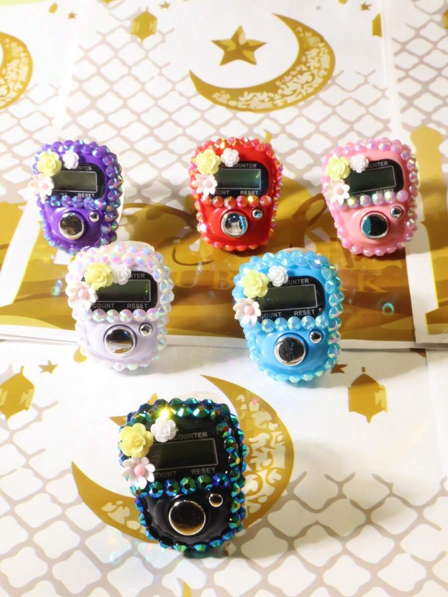 1pc/5pcs/10pcs Outdoor Hiking Pedometer With Flower Rhinestone Decor, Accurate Step Counting To Record Spring Footprints - Multicolor - View 1