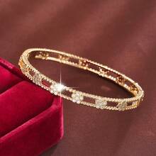 1pc Hollow Plum Blossom Shaped Artificial Zirconia Inlaid Women Fashion Bracelet - Multicolor - View 5