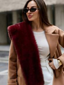 1pc Women's Faux Fur Scarf Shawl, Fashionable Versatile Warm Scarf Shawl For Daily Wear, Autumn/Winter - Burgundy - View 3