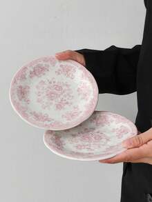 1/2/4pcs Vintage Embossed Ceramic Plates, French Style Snack Plates, Dessert/Cake/Breakfast Serving Trays, Dinner Plates For Steak, Pasta, Coffee Cup, Fruit, Candy, Gift Tableware - Multicolor - View 7