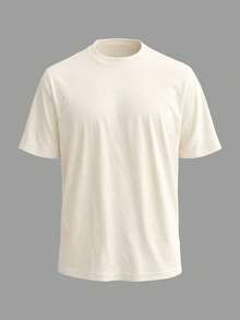 男士休闲印花T恤，卡通机械拼接熊图案，宽松米色T恤，常规版型，适合日常休闲穿着 - 杏色 - 查看 4