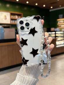 奶油色波浪边编织波浪边极简高端TPU星空彩绘防震手机壳，配装饰串珠手链，兼容 17 Pro/17 Air/17/17 Pro Max、16/11/16 Pro/16 Plus/16 Pro Max/16 E/15 Pro Max/13/14/12/XS/XR/7G/8 PXR/7/8，彩绘款也兼容 15 Pro Max、Apple 13、14、11软壳、P12防震X、编织波浪边12/14彩绘TPU防震软壳 - 彩色 - 查看 2