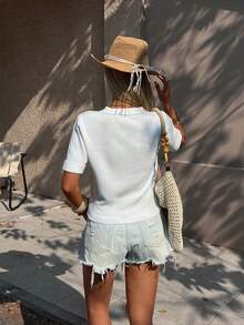 Women's Minimalist Elegant Knit Top, Casual Chic Style, Spring/Summer - White - View 7