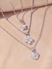 3pcs Shiny Starburst Series Pendant Necklaces, Vintage French Elegant Stainless Steel Choker Necklaces, Suitable For Daily Layering Or Wearing Alone, Great Gift For Parties And Holidays - Star Necklace Set - View 2