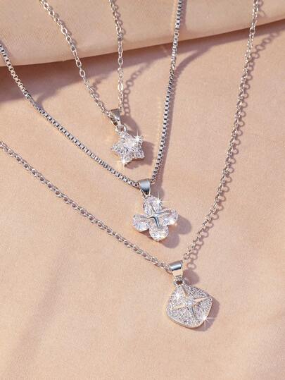 3件套闪亮星爆系列吊坠项链，复古法式优雅不锈钢颈链，适合日常叠戴或单独佩戴，是派对和节日的绝佳礼物。