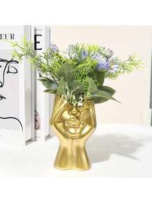 现代艺术女性脸部花瓶，白色储物瓶装饰，当代艺术装饰储物瓶摆件，适合简约风格的桌面、客厅、办公室、卧室等空间，现代家居装饰，摆件，可收纳化妆品、化妆刷，桌面装饰，母亲节礼物，毕业礼物，婚礼装饰，化妆间装饰 - 彩色 - 查看 3