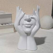 现代艺术女性脸部花瓶，白色储物瓶装饰，当代艺术装饰储物瓶摆件，适合简约风格的桌面、客厅、办公室、卧室等空间，现代家居装饰，摆件，可收纳化妆品、化妆刷，桌面装饰，母亲节礼物，毕业礼物，婚礼装饰，化妆间装饰 - 彩色 - 查看 8