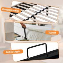 Upholstered Bed 160x200 Cm Double Bed With Hidden Cup Holder & Charging Station, Hydraulic Bed With Storage Space Under The Bed, Incl. Slatted Frame, Linen Beige (Without Mattress) - White - View 5