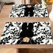 1/4/6 piezas, Manteles individuales con diseño de hojas y lazos para Pascua, Manteles de mesa de comedor para uso en exteriores, reuniones en el hogar, decoración de cocina y comedor - Multicolor - Ver 5