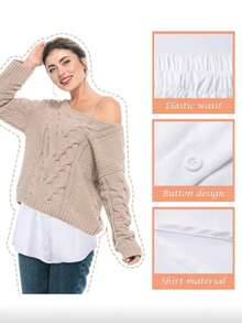 تنورة نسائية قطعة واحدة بطراز كوري بسيط، مثالية للتنسيق فوق قميص أو تي شيرت مزين بأبيض، طويلة وتغطي الأرداف. - أبيض - مشاهدة 2