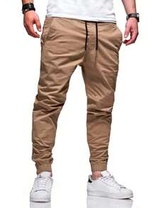 Calça Jogger Bege Masculina Com Punho Elástico - Bege - Visão 1