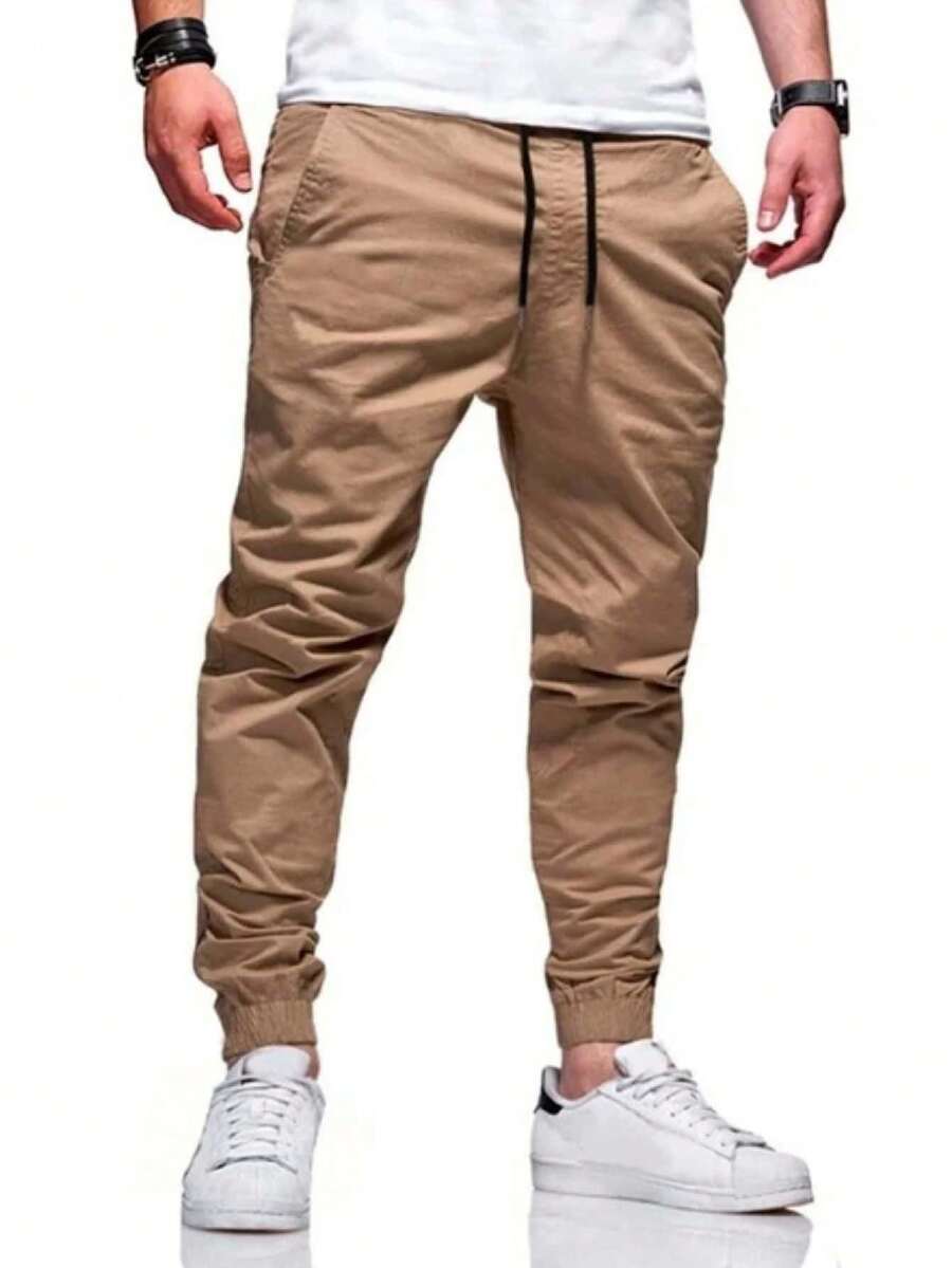 Calça Jogger Bege Masculina Com Punho Elástico - Bege - Visão 1