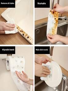 Reusable Kitchen Paper Towels, Disposable Cleaning Wipes, Highly Absorbent, Non-Stick Oil, Roll-Up, Random Patterns, Suitable For Kitchen, Car, Living Room, Bathroom, Bedroom And Other Occasions, Essential Kitchen Cleaning Item And Decorative Kitchen Accessory - Multicolor - View 10