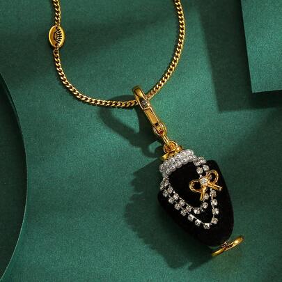 1件奢华水钻蝴蝶结珍珠黑色项链展示架吊坠，优雅配饰，适合女性日常佩戴，礼品