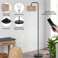 Farmhouse Floor Lamp, 68''Tall Lamp For Living Room With Remote 3 Color Temperatures Boho Standing Lamp With Rattan Shades For Bedroom Study Room Office Hotel, Bulb Include,Home Deocr Living Room,Mueble De Sala,Room Deocr,Bedroom Furniture - 美規A型插(110-127V) - 查看 6