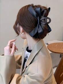 1个女士大号黑色蝴蝶结发爪，简约百搭，适合日常佩戴，女士发饰，优雅爪夹，时尚发夹 - 彩色 - 查看 3