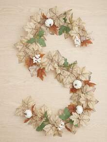 1 pieza 1.75M Guirnalda elegante de hojas de arce con calabazas blancas y bayas, decoración de vid otoñal rústica beige para el hogar, chimenea, Acción de Gracias y fiestas de temporada - Multicolor - Ver 4