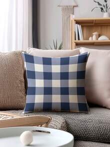 Bộ 4 chiếc, vỏ gối in họa tiết kẻ ô đơn giản, vỏ gối bằng vải lanh mềm mại, không kèm ruột gối, phong cách tối giản tươi mới, vỏ gối trang trí nhà cửa cho ghế sofa, vỏ gối vuông giả vải lanh, vỏ gối trang trí sofa hiện đại, không kèm ruột gối. - Màu xanh đại dương - Xem 7