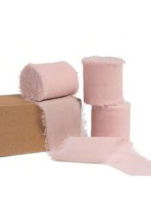 1/2/3 Rolls Handmade Chiffon Ribbon Tassels, 1.5 Inch X 16.4 Feet, Frayed Edges, Suitable For Wedding Invitations, Bridal Bouquets, Gift Wrapping, Crafts, Holiday Decorations, Red, Valentine's Day Party Supplies, Can Be Used For Bridal Bouquets, Gift Wrapping, Wedding Decorations, Crafts. - Baby Pink - View 3