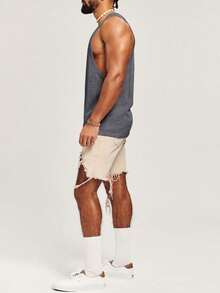 Runcati Men's Sleeveless Muscle Shirt - Cotton Fitness Gym Training Sports Vest For Bodybuilding - Loose Fit T-Shirt - 深灰色 - 查看 4