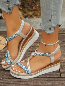 1 par de sandalias de plataforma para adolescentes, minimalistas y de moda, cómodas para uso diario casual, vacaciones, playa, con suela gruesa, de punta abierta, ligeras y versátiles para el verano - Plateado - Ver 5