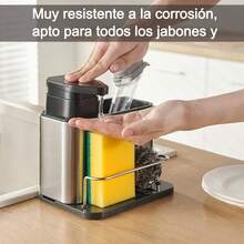 ¡RecomendadoDispensador Jabón Cocina,Dispensador de Jabón Líquido para Cocina con Porta Esponja y Accesorios para Fregadero,Jabonera Cocina con Guarda Estropajos Fregadero¡Top de Temporada - Gris - Ver 7