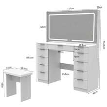 11-Drawer Vanity Table Set With Stool, 3-Color Adjustable LED Mirror, Transparent Glass Top & Built-In USB Socket, Makeup Dressing Desk For Bedroom, Dressing Room (White) - 查看 1